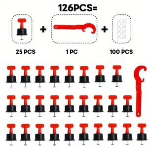 126-Piece Reusable Tile Leveling System Kit, Tile Tools, Wall & Floor Tiles Replacement Pins, Cross Tool Pads, Positioning Clips Included