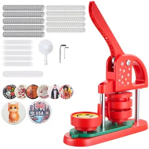 VEVOR Button Maker Machine, 2.28 in, Plastic Pin Maker with 100pcs Button Parts, Circle Cutter and Hex Wrenches, Reinforced Ergonomic Handle, for DIY Badges, Personalized Pins and Key Chains, Red