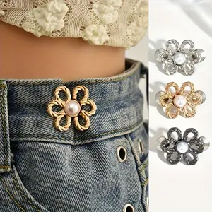 5 Pairs Adjustable Waist Elastic Pants Buckle Flower Shape Clip, Suitable for Jeans, T-Shirts, Trousers, No Sewing Required, Easy To Remove Button Clip