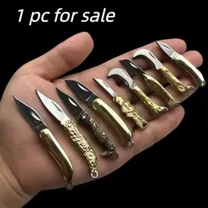 Mini Copper Folding Knife Keychain, Multifunctional Portable Pocket Knife, Compact Design for Outdoor Fishing, Edc Tool