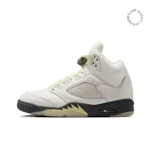 Off-White Smooth Leather High-Top Retro Basketball Shoes with Pale Fluorescent Green Mesh and Black Rubber Sawtooth Midsole