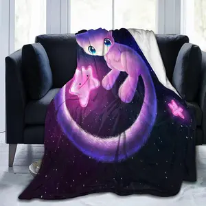 Fun Cartoon Mew Flannel Camping Blanket Soft Cozy Warm Plush Throw Bedspread Outdoor Travel Hiking Picnic Sofa Couch Chair Home Decor