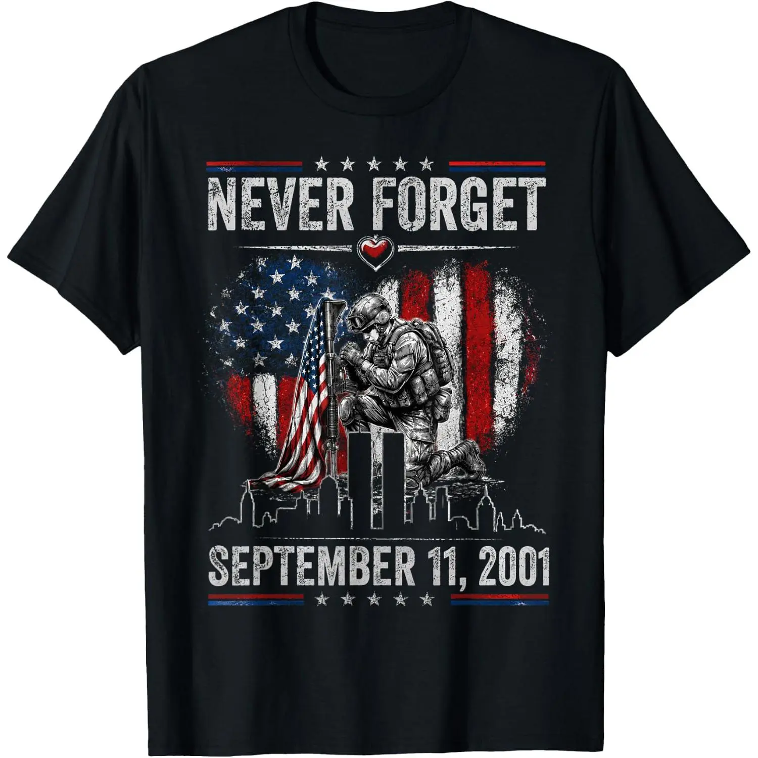 Never Forget September 11 2001 Memorial Day American Flag T-Shirt