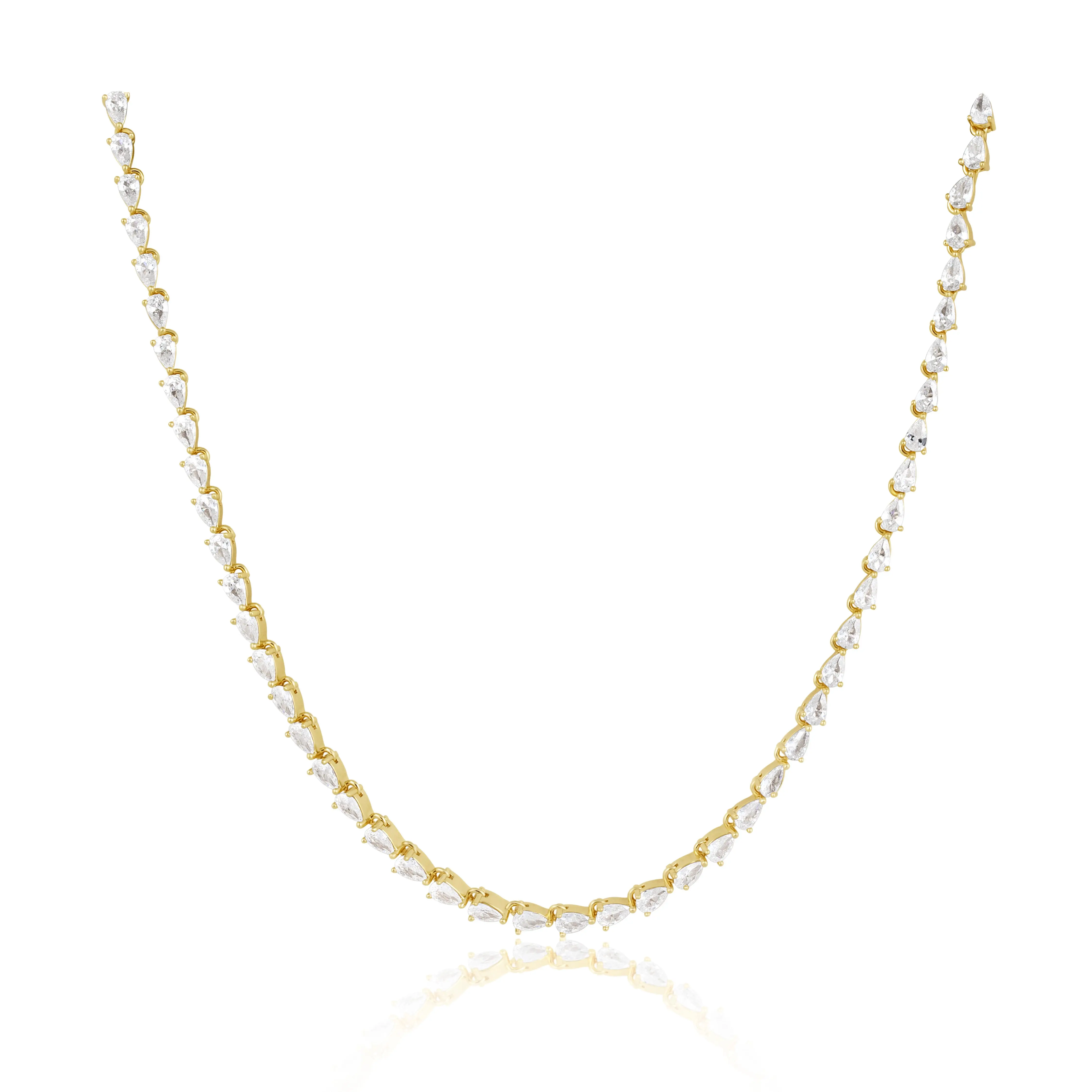 Kira Tennis Necklace 18k Gold Plated Stainless Steel Cubic Zirconia Hypoallergenic Water Tarnish Resistant 15" Chain with 2" Extender