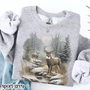 Vintage Deer Sweatshirt 90s Retro Fall Buck And Doe Deer Sweater Americana Nostalgia Crewneck Cozy Hunter Sweatshirt Cozy Trad Wife Gift