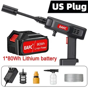 US Plug Cordless High Pressure Watering the Car Cleaning Water Gun 21V Lithium Battery Foam Generator Yard Cleaning for Home 60Bar