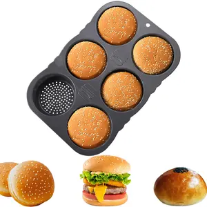 6 Cavity Hamburger Bun Mold, Non-stick Baking Pan, Easy To Release Household Silicone Food Baking Tool, Kitchen Accessories