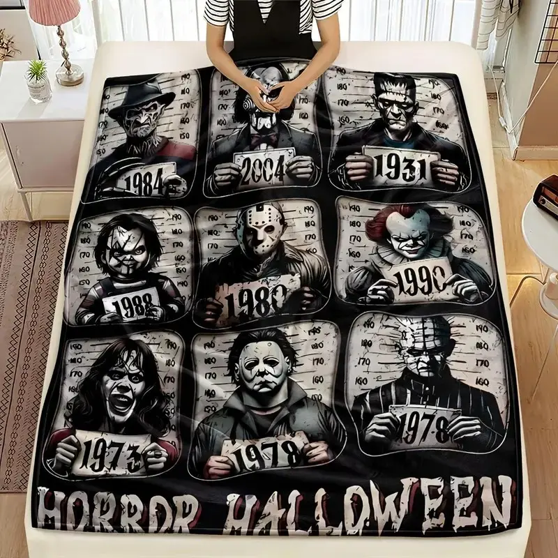 Horror movie throw blanket is soft and cozy, perfect for home office or picnic decoration for Halloween