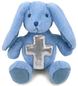 DOLLIBU 8" Baby Blue Rabbit Plush Cross, Super-Soft Polyester Stuffed Toy, Religious Gift for Kids, Plush Stuffed Toys