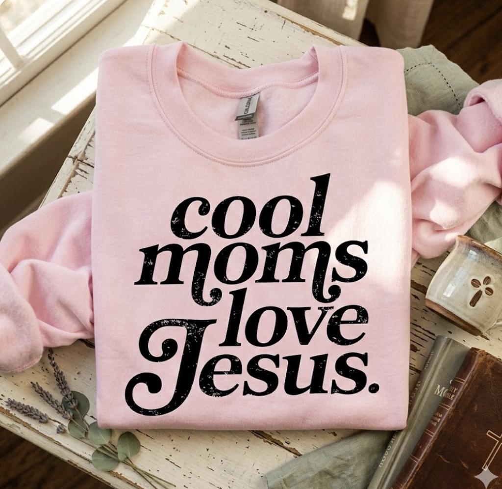 Retro Cool Moms Love Jesus Sweatshirt, Christian Faith-Inspired Christian Mom Sweatshirt,  Shirt for women, Full Color Womenswear