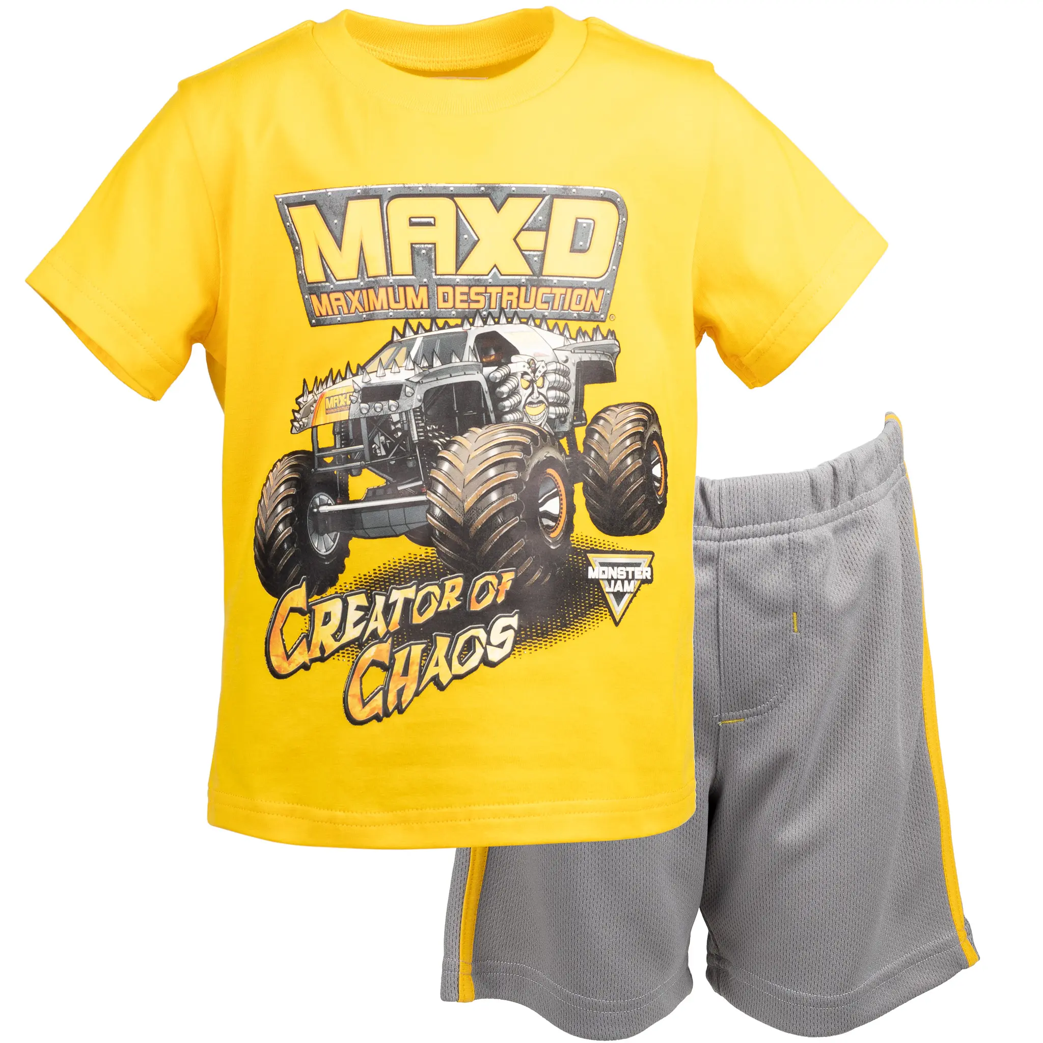 Monster Jam Grave Digger 2-Piece Outfit Set, 100% Cotton Tee with Bright Green Shorts for Toddler to Big Kid, Sizes up to 10 - 11 Years, Yes, Playground, Graphic Tees, Mesh Shorts, Set Outfit, Two-Pieces