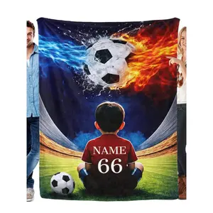 Personalized Soccer Throw Blanket With Custom Name & Number Football Fleece For Kids Teens Adults Soft Bedding Cover Fans Gift For 2026 Soccer Event，Blankets