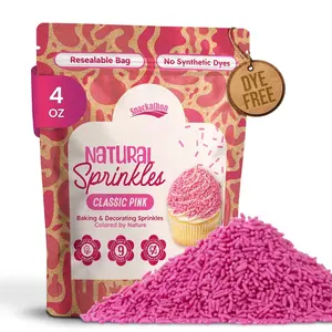 Snackathon Natural Sprinkles for Baking & Decorating, Dye-Free Pink Sprinkles, 15 oz Bulk Jimmies in Resealable Bag - Naturally Colored, No Artificial Dyes, Gluten-free for Cakes, Ice Cream & Desserts