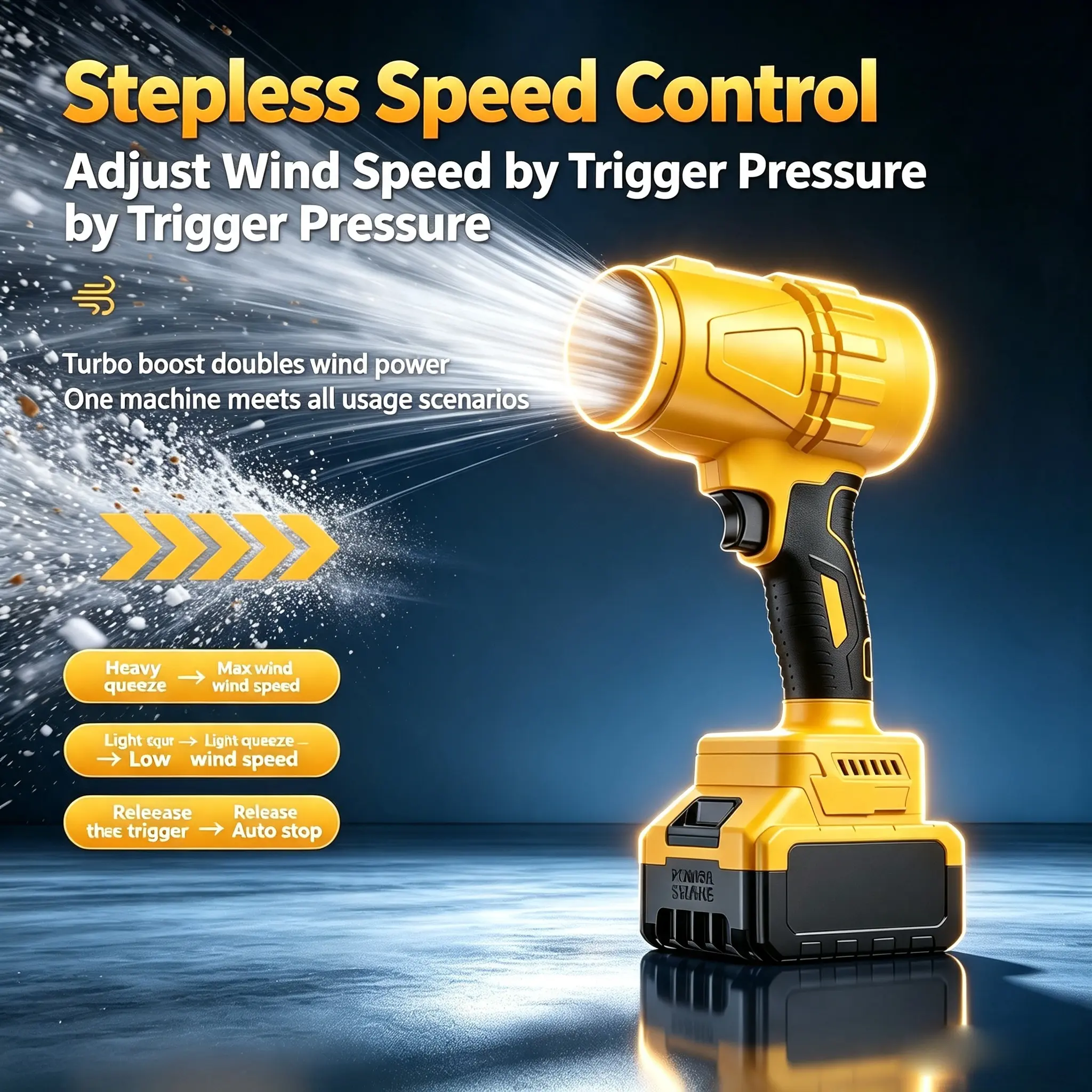 21V Cordless Storm Turbine Leaf Blower - Battery-Powered Lightweight Handheld Electric Tool with Stepless Trigger Speed Control, Interchangeable Nozzles for Lawn Yd Debris, Garage Dust, Snow Removal