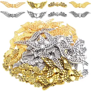 80pcs Assorted Colors Angel Wing Spacer Beads Tibetan Alloy Fairy Wing Loose Charm Beads Handmade Accessories for DIY Bracelet Necklace Jewelry Making Decoration, 4 Styles