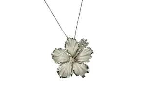 Hawaiian Hibiscus Necklace – Sterling Silver Large Flower Pendant | Rhodium Plated Jewelry