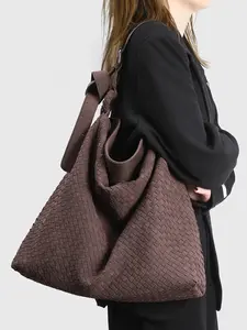 Women's Large Suede Woven Bag, New Star Pattern Handmade Commuter Tote, Casual All-Season Crossbody Shoulder Bag, Elegant Commuter Bag