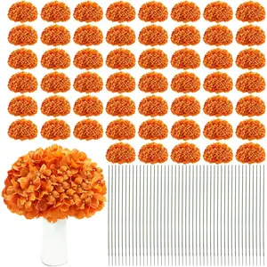Fall Hydrangea Artificial Flowers 104 PCS Faux Hydrangea Flowers Heads with Stems, Silk Hydrangea Flowers for Wedding Centerpieces, Home,, Baby Shower, Decoration (Orange)