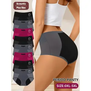 Plus Size Women's Letter & Floral Print Period Panty, Soft Comfortable Breathable Period Knicker for Daily Wear, Women's Underwear for All Seasons