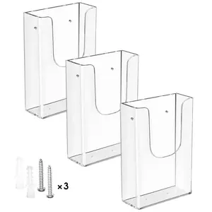 MaxGear Brochure Holder 4x9 Inch Acrylic Wall Mount Pamphlet & Flyer Holder, Clear Plastic Organizer for Tri-Fold Brochures and Marketing Literature, 3 Pack