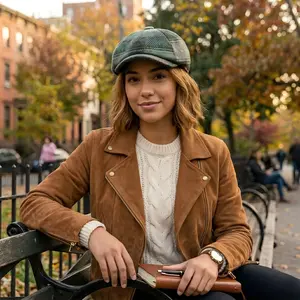 Vintage Newsboy Cap Plaid Baker Boy Hat Classic Gatsby Flat Cap For Fall Winter Casual Outfit Outdoor Wear#NewsboyCap #BakerBoyHat