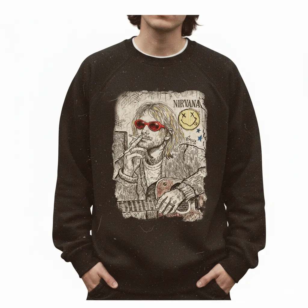 Vintage Nirvana Kurt Cobain Grunge Sweatshirt, 90s Alternative Rock Graphic Crewneck, Unisex Retro Music Streetwear