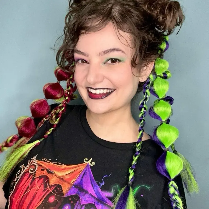 Halloween Horror Bubble Braid Ponytail accessories, Glow in the Dark Reusable Halloween Horror UV Festival Hair Extensions, Creepy Clown Cosplay Accessory, Rave Braids