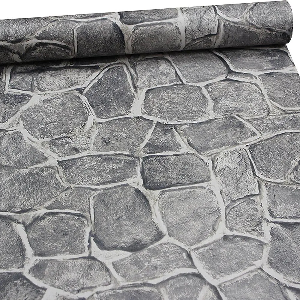 Stone Wallpaper Peel and Stick Castle Contact Paper, Dark Grey, 11 Yards | Self Adhesive Wall Backdrop Rolls, Removable Fake Rock Faux Rustic Tower Fortress Backsplash, Cabinets Kitchen Decal Panels