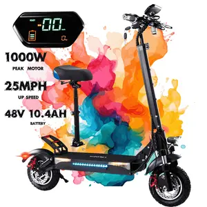 48V 1000W Peak Electric Scooter with/without Seat for Adult, Up to 25MPH Foldable Escooter, 10" Off Road Tire E-Scooter