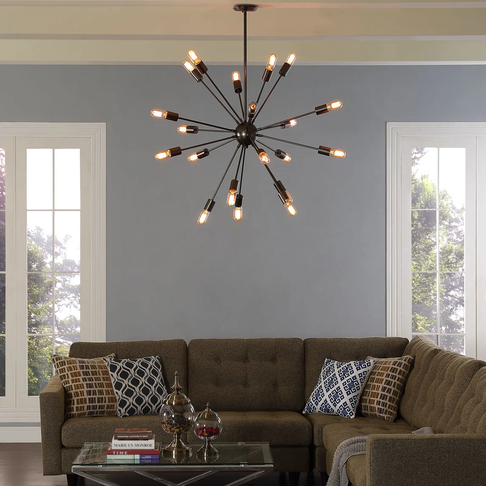 Modway Beam Stainless Steel Chandelier in Gray Modway Beam Stainless Steel Chandelier in Gray