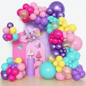 153Pcs Purple Blue Pink Balloon Garland Arch Kit, Different Sizes 18 12 10 5 Inch Teal Yellow Latex Metallic Confetti Balloons For Kid Magic Baby Shower Birthday Engagement Party Decoration