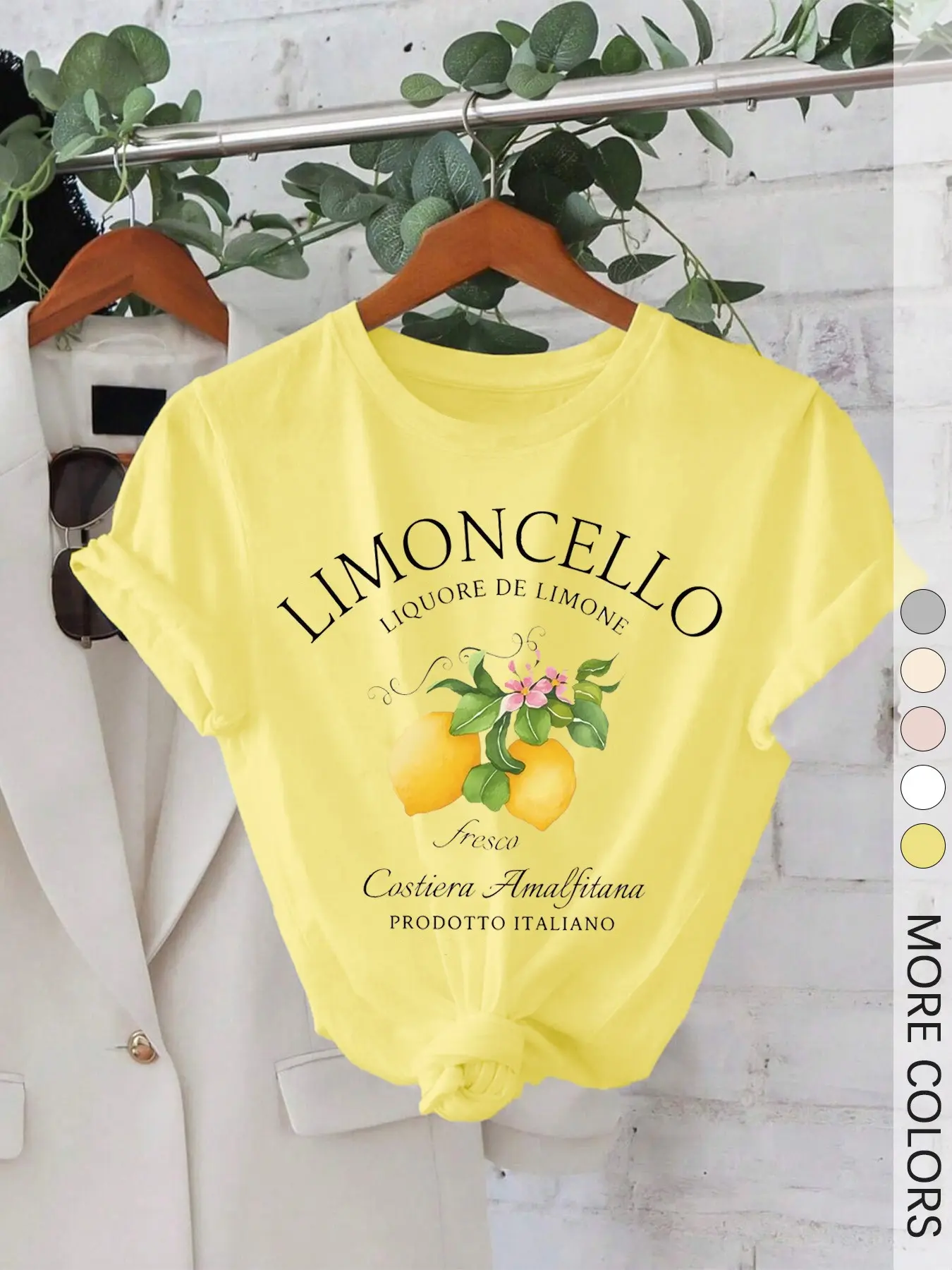 Unisex Retro Asymmetrical Limoncello Round Neck Graphic Tee, Amalfi Coast Inspired Casual Top For Men & Women Summer Outings