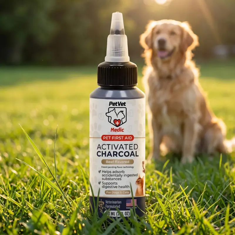 Veterinarian formulated Pet Vet Activated Charcoal Beef Flavord Gel for Cats and Dogs (60ml Bottle) - Quickly Absorbs Toxins, Supports Poisoning, Stomach, Diarrhea & Gas Relief