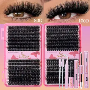 476-1856 Pcs Cluster Eyelash Kit Set, Mixed Length and style D Curl 3D Lashes, Synthetic Fiber, Includes Glue Remover Tweezer, Home Lash designer Lash Kit Lash Extension,Ideal for Beginners & Daily Makeup Use