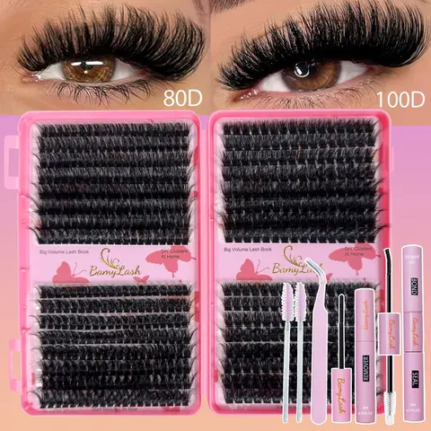 476-1856 Pcs Cluster Eyelash Kit, Mixed Length & Style D Curl 3D Lashes, Cluster False Lashes, Diy Lash Clusters, Synthetic Fiber, Includes Glue Remover Tweezer, Lash Extension, Beginner Friendly Eyelashes & Daily Makeup Use, DIY Eyelash Extensions