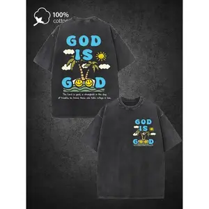 100% Washed T-Shirt with Divine Print - Y2K Streetwear Style Round Neck Short Sleeve Tee, Soft Loose Fit Casual Shirt Suitable for Outdoor Travel & Holiday Gifts (Christmas/Thanksgiving) - Machine Washable All-Season Apparel