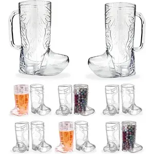 4E's Novelty 14 PCS Cowboy Boot Cups – 12 Mini Boots & 2 17oz Mugs for Party Supplies