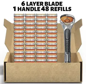Men’s Razor Blade Replacement 48pcs  Sharp Handheld Razor Blade 1 Count Handle for Daily Use Head Shaver Kit with Six Layer Blade Comfort Smoothness Sharp Handheld Razor Blade