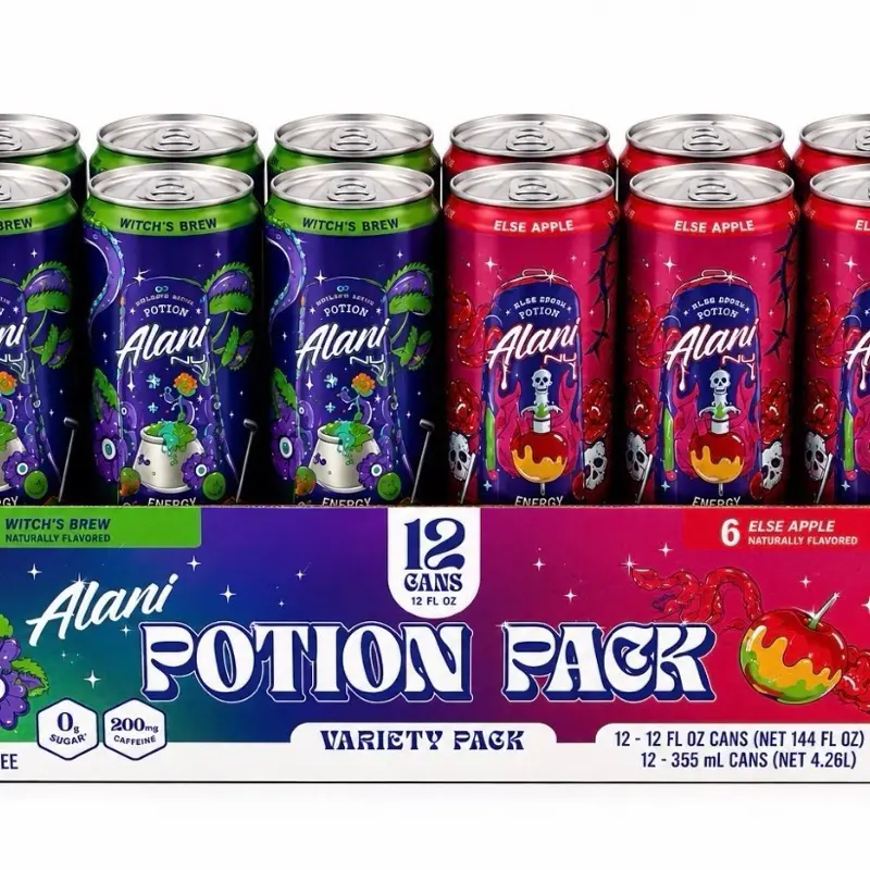 Alani Nu Potion Cans, 12-Pack, 12 fl oz Each witches brew and ruby red apple