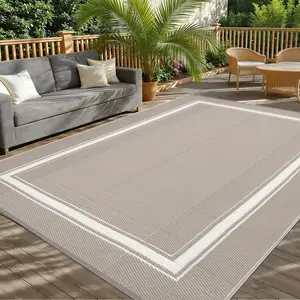 Outdoor Bordered Rug 100% Virgin Polypropylene Plastic Reversible Eco-Friendly Waterproof Easy to Clean Versatile for Balconies Terraces Beaches RVs Picnics and Pools
