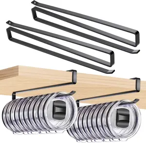 2Pack Tumbler Lid Organizer for Corner Cabinets, Space-Saving Cup Holder, Water Bottle Accessories StorageKitchen Storages Organization Solution, No Adhesive or Drilling Needed up to 24  (Black)