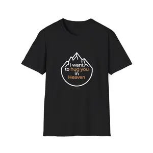 Women's memorial and emotional connection Graphic T-Shirt - Short Sleeve Crew Neck Regular Fit Casual Wear | Soft & Breathable Fabric, Durable Print, Everyday Comfort, Machine Washable, minimalist and symbolic a mountain-shaped heart with text expressing