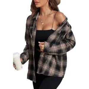 Women's Plaid Flannel Shirt, Longsleeves Loose-Fitting Boyfriend Button-Down Blouse, Flannel Material Casual Tops, Black White washington commanders uniforms philippine softball