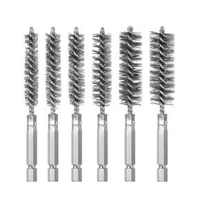 Stainless Steel Bore Brush Stainless Steel Bristles Wire Brush for Power Drill with Hex Shank Handle (0.31inch .39 inch .47inch .59 inch .67 inch .75 inch, 6 count)