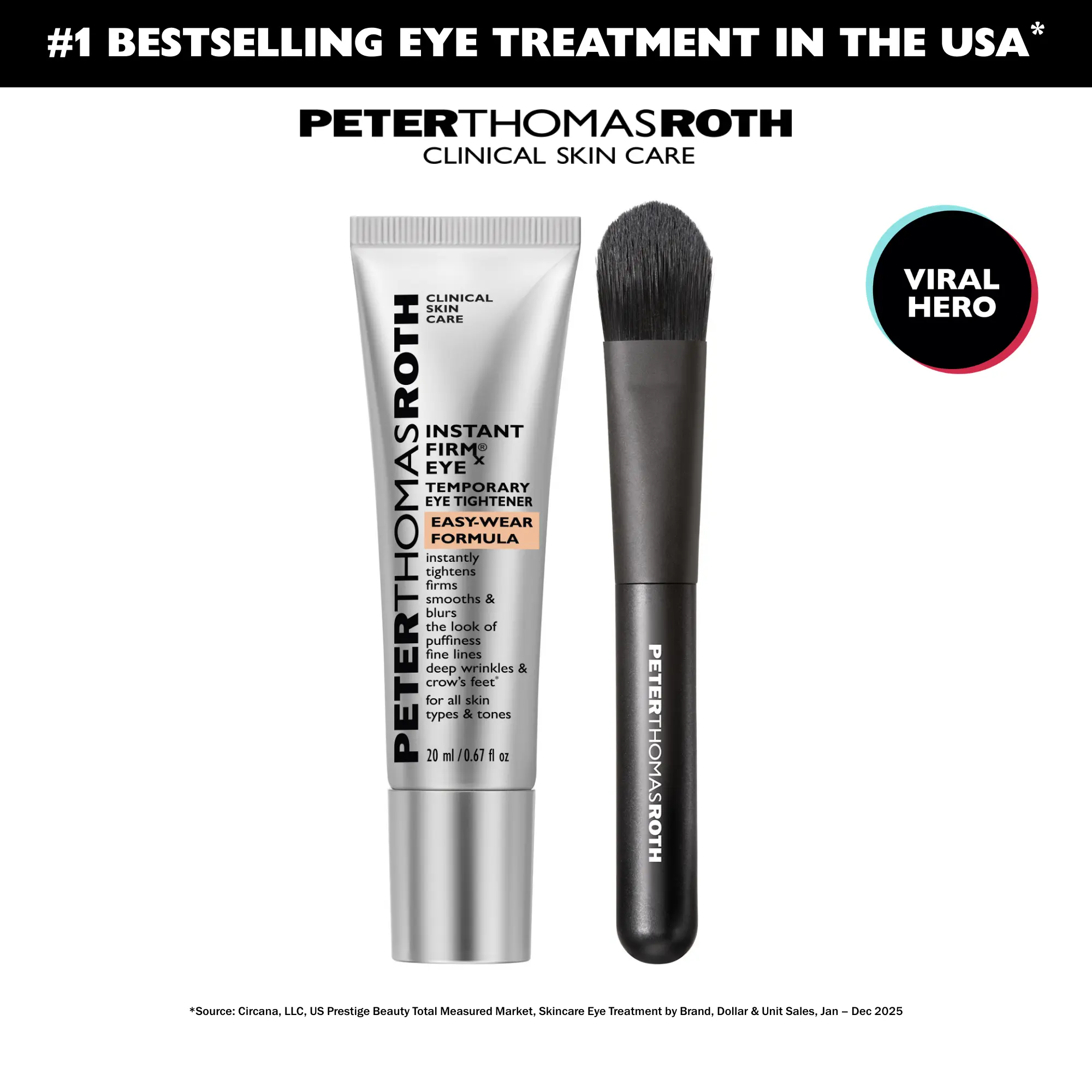 Peter Thomas Roth Instant FirmX Easy Wear Eye Tightener, Neutralizing Sheer Tint, Brush Included