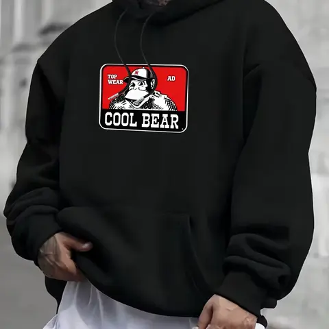 Men's Casual Hooded Sweatshirt with Pockets, Fashion Gorilla Print, Comfortable Fabric, Loose Fit, Fall & Winter Wear