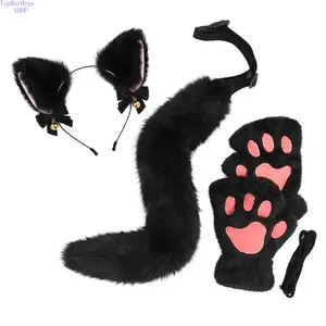 Cute Cat Ears Headband with Bell Set, Plush Cosplay Accessories with Cat Paw Gloves & Furry Tail, Adorable Fancy Dress Props Perfect for Halloween, Anime Con, Cosplay Parties, Daily Outfits & Themed Events