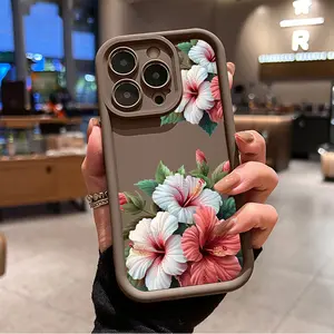 Tropical Hibiscus Pattern TPU Phone Case for iPhone 16 15 14 Pro Max 13 12 11 XR XS E Plus Shockproof Drop Protection Rugged Durable Silicone Cover Cellphone Protective Smartphone Casing