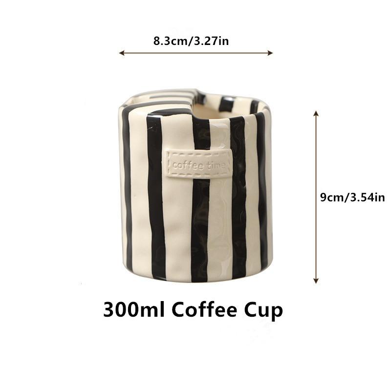 Vintage Striped Hand-Painted Ceramic Travel Coffee Cup, Heat Resistant & Non-Slip, Hot & Cold Drinks, Ideal Holiday Gift
