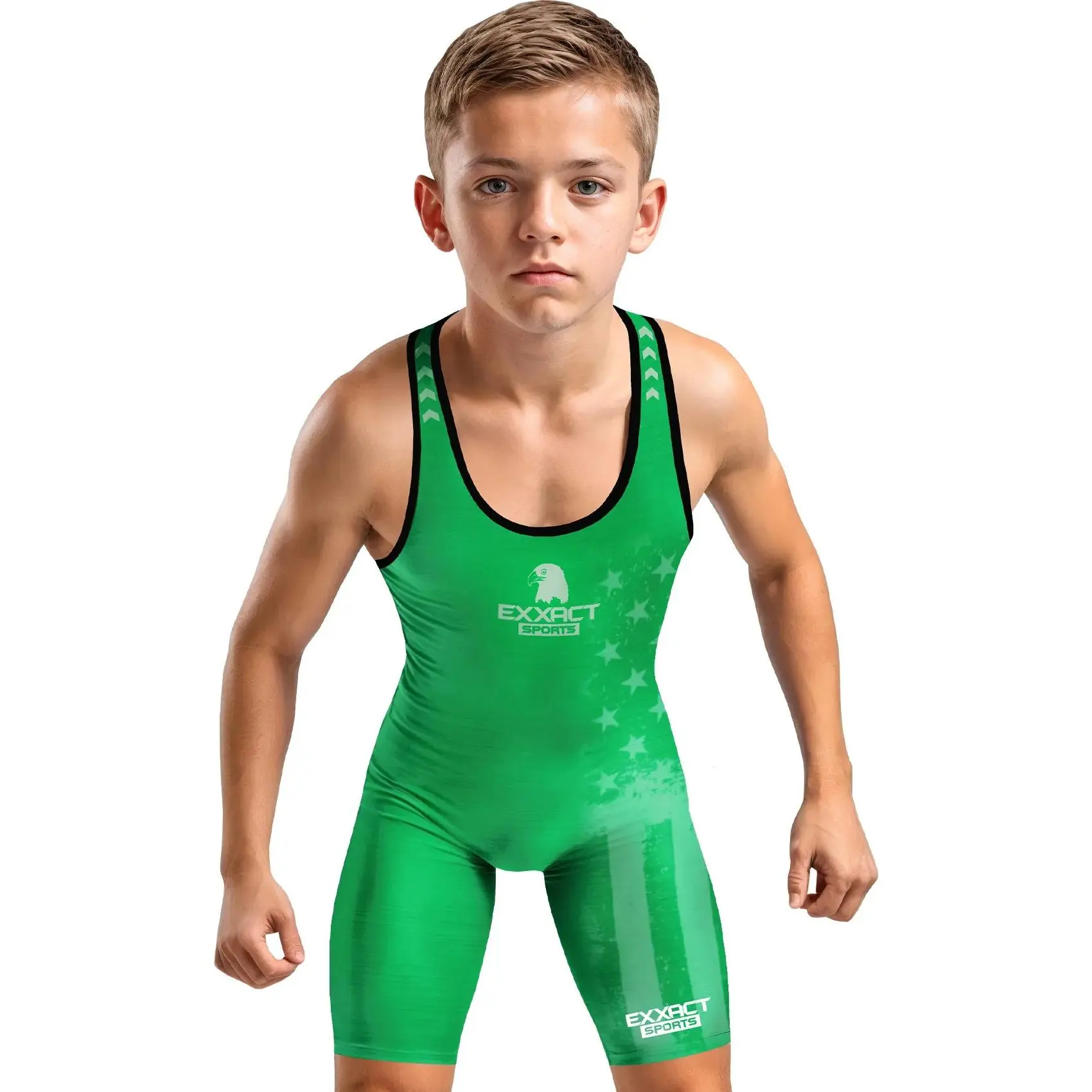 Exxact Sports Patriot Wrestling Singlet for Youth Athletes, Durable Tailored Fit in 4-Way Stretch Spandex, Quick Drying Fabric for Wrestling & Boxing, Martial Arts, Sublimated, Moisture-Wick, Maximum Movement, Won't Fade, S